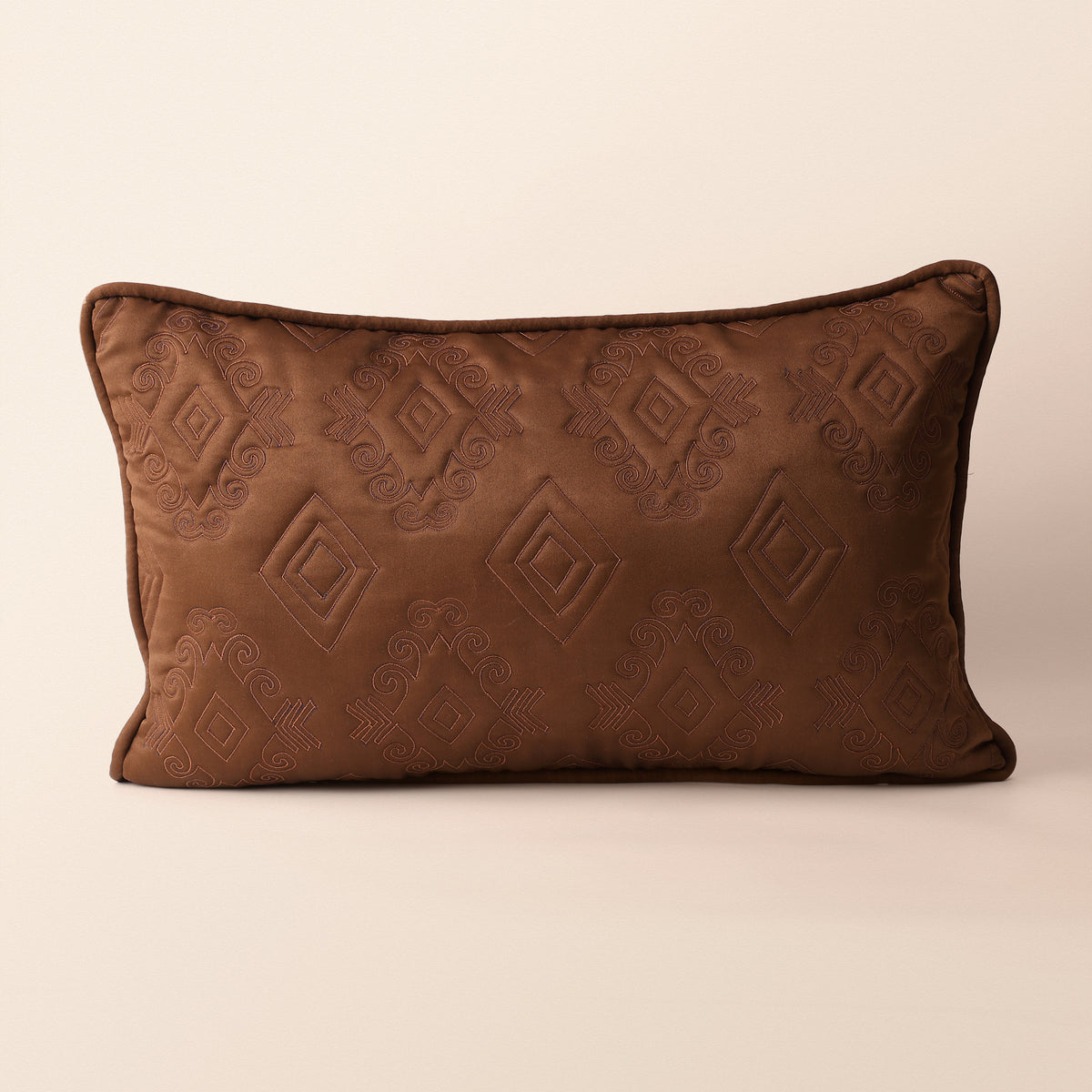 Ikkat Oblong Cushion, Ikat, 12 x 20 Inch, Mocha, Ikat Weave