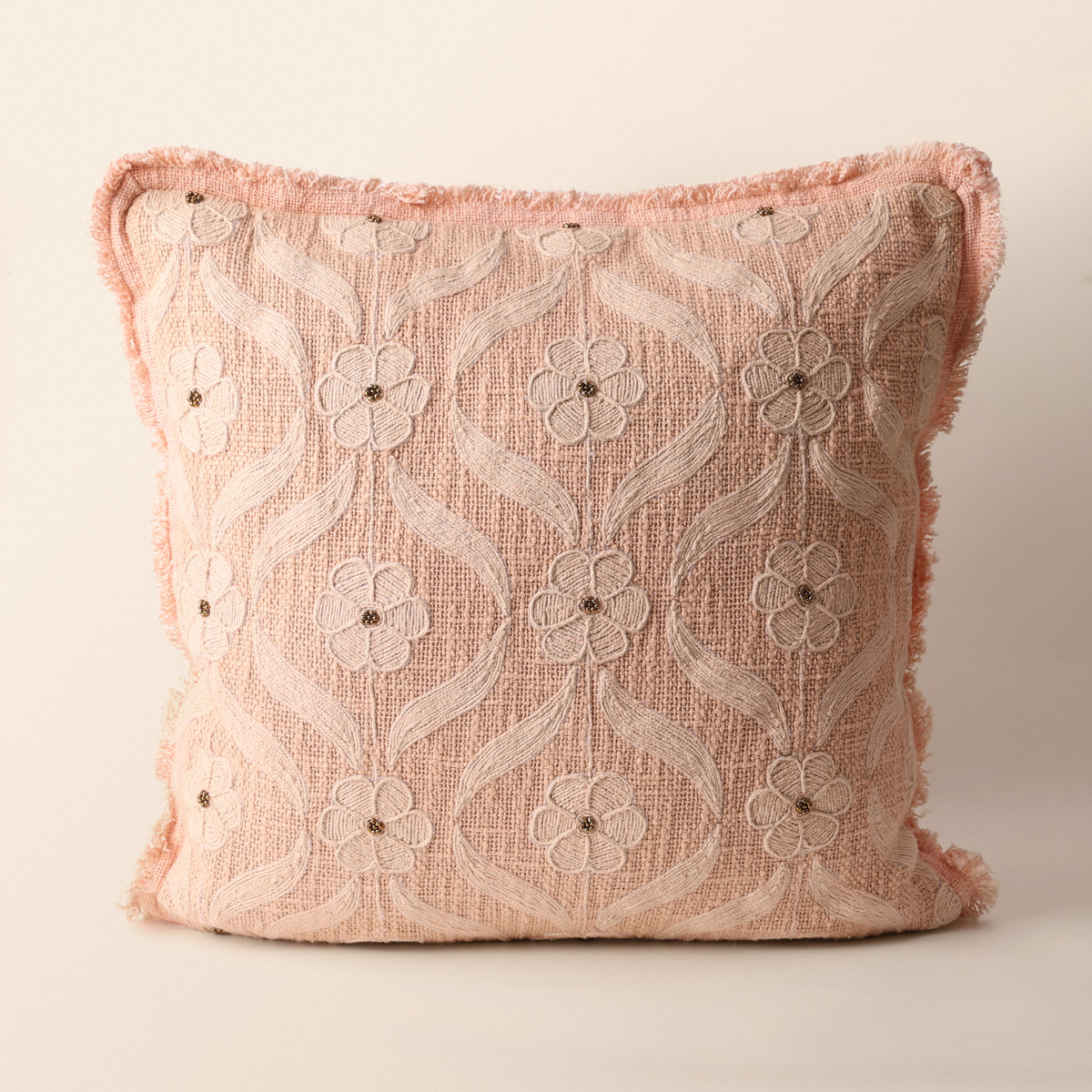 VERMILION Square Cushion, Bead Work, 18 x 18 Inch, Vermilion, TNT Beads