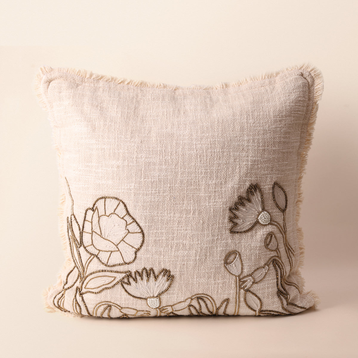 PEARL Square Cushion, Bead Work, 16 x 16 Inch, Chalk, TNT Beads