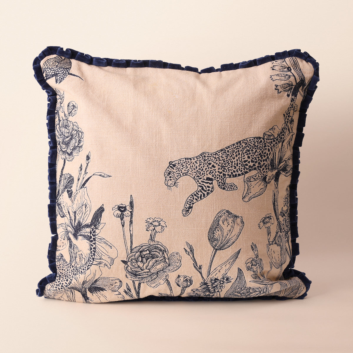 WILDWOOD Square Cushion, Toile, 18 x 18 Inch, Indigo & Cream, Indigo Forest