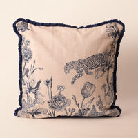WILDWOOD Square Cushion, Toile, 18 x 18 Inch, Indigo & Cream, Indigo Forest — thumbnail
