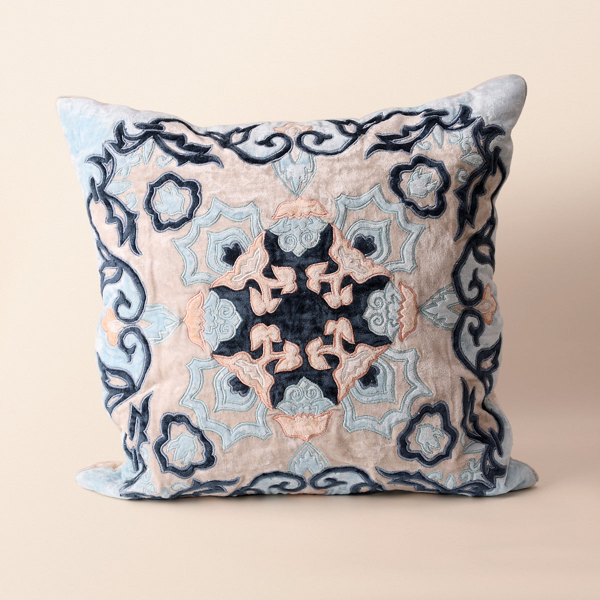 KASHI Square Cushion, Patchwork, 18 x 18 Inch, Blue, Persian Mosaic