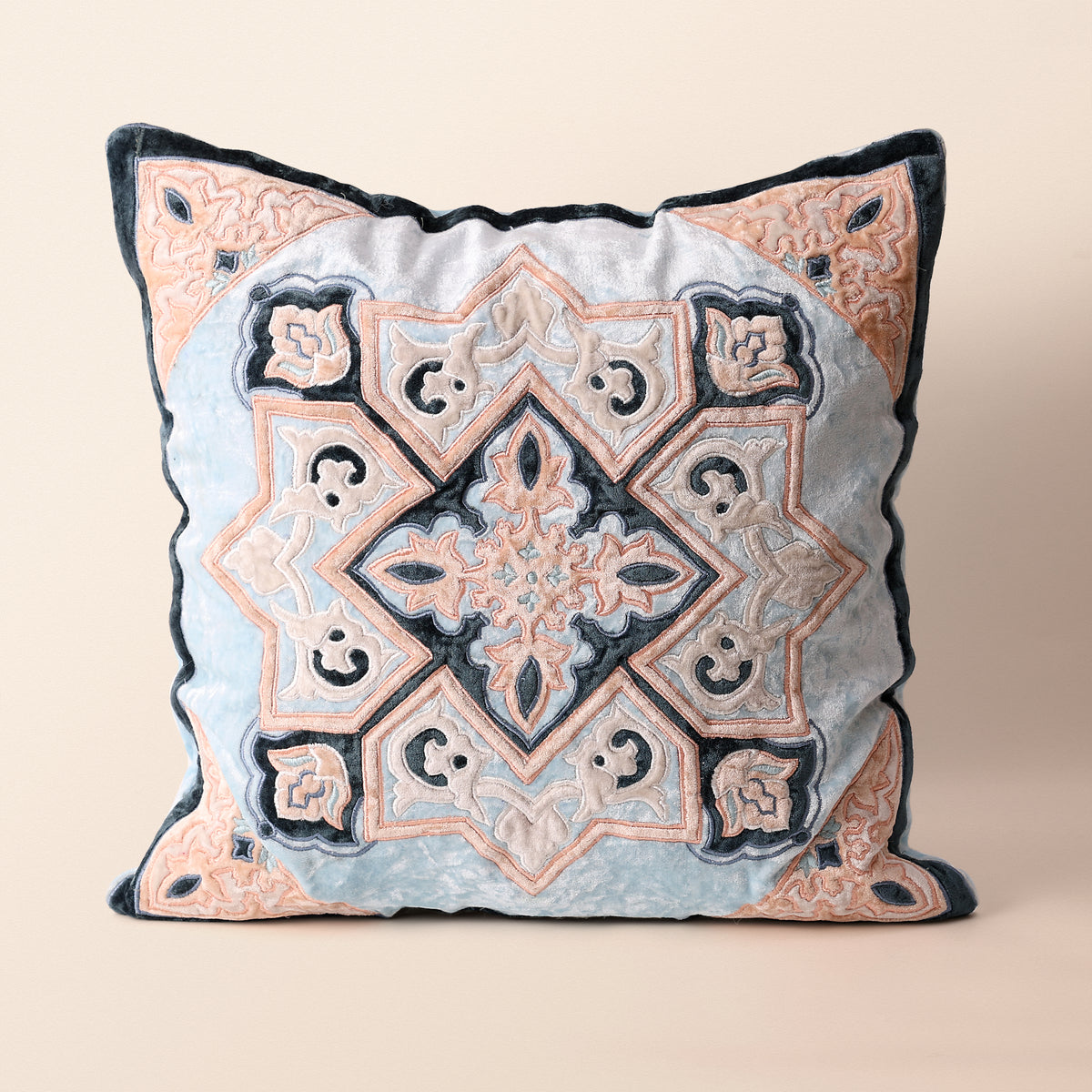 MINA Square Cushion, Patchwork, 18 x 18 Inch, Blue, Persian Mosaic