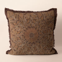 UMBER Square Cushion, Bead Work, 18 x 18 Inch, Dark Brown, TNT Beads — thumbnail