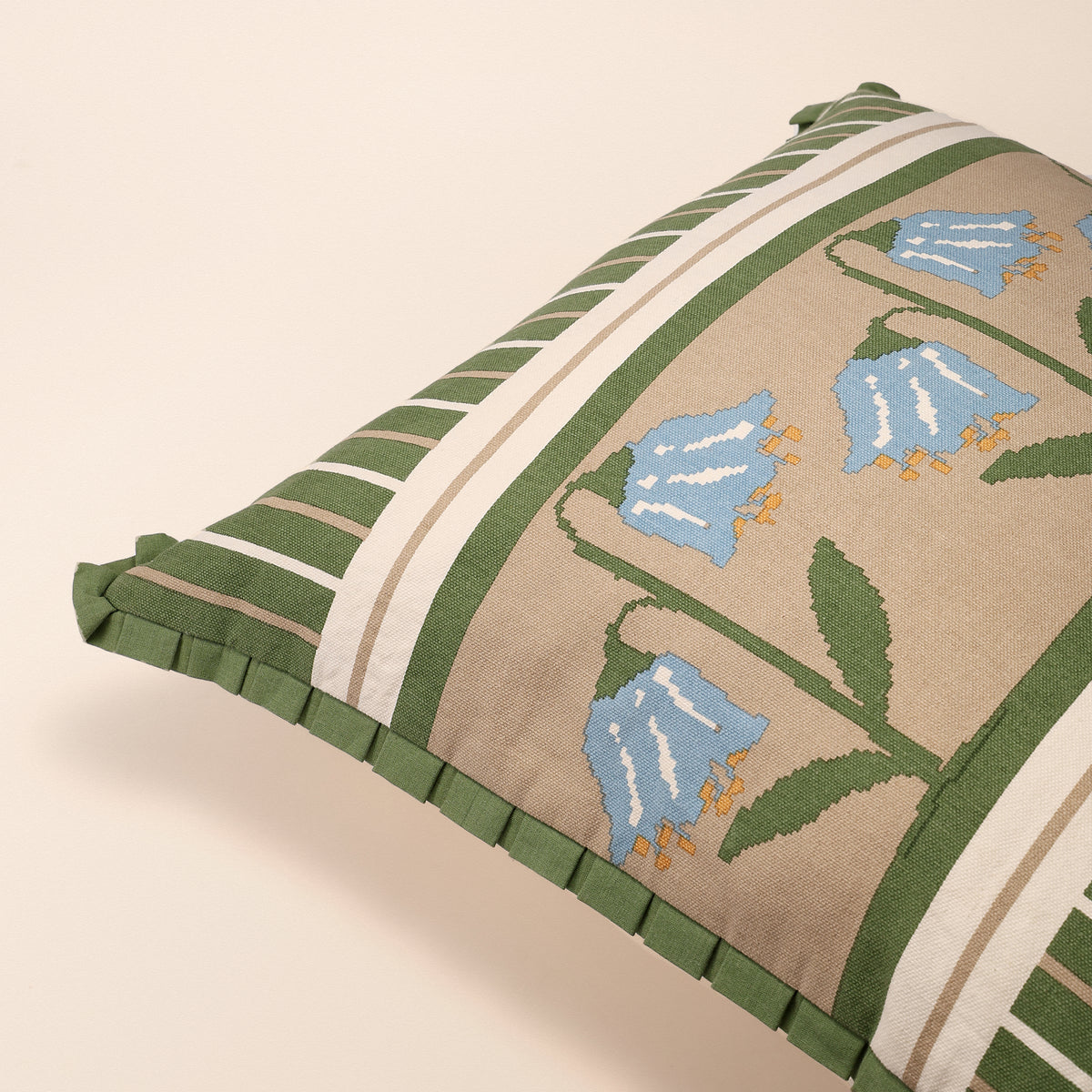 Stripe Screen Printed Square Cushion, Screen Print, 18 x 18 Inch, Ivory, Printed Stripes