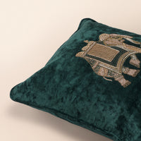 CREST Square Cushion, Zardozi, 18 x 18 Inch, Teal, Velvet Luxe — thumbnail