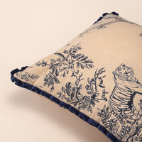 BAGH Square Cushion, Toile, 18 x 18 Inch, Indigo & Cream, Indigo Forest — thumbnail