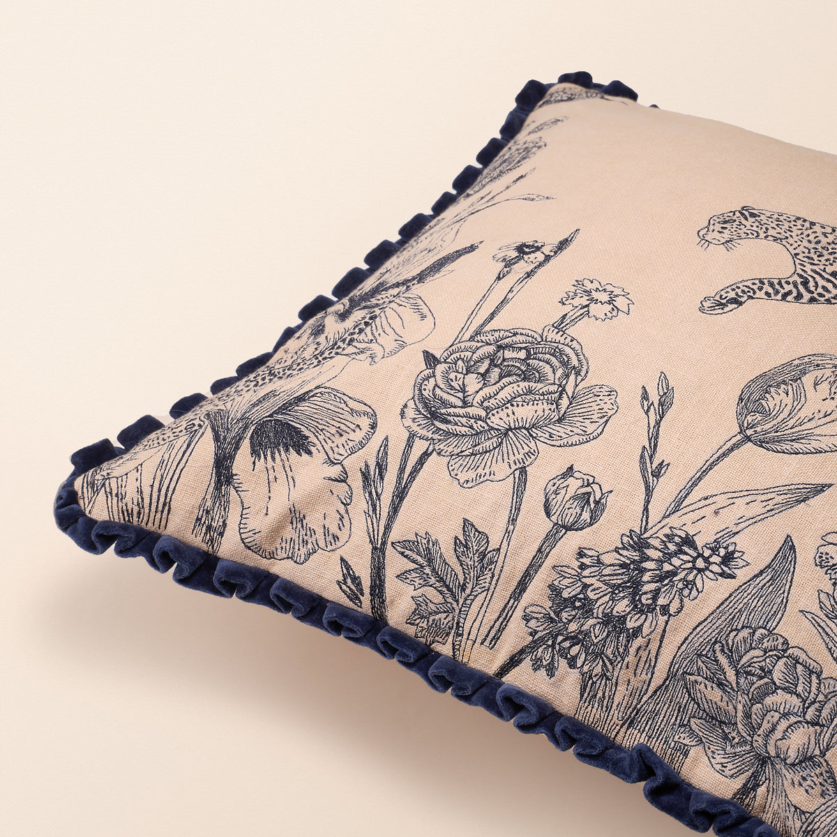 WILDWOOD Square Cushion, Toile, 18 x 18 Inch, Indigo & Cream, Indigo Forest