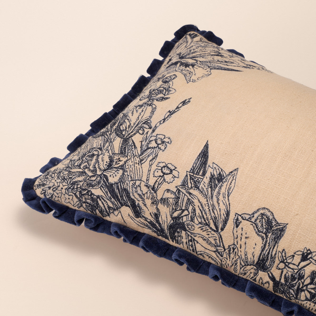 GROVE Oblong Cushion, Toile, 12 x 20 Inch, Indigo & Cream, Indigo Forest