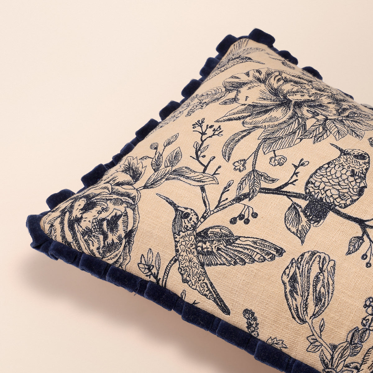 NIGHTFALL Oblong Cushion, Toile, 12 x 20 Inch, Indigo & Cream, Indigo Forest