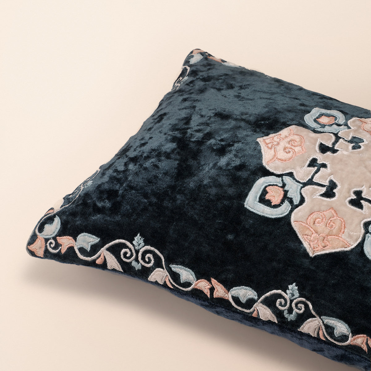 SHIRAZ Oblong Cushion, Patchwork, 12 x 20 Inch, Blue, Persian Mosaic