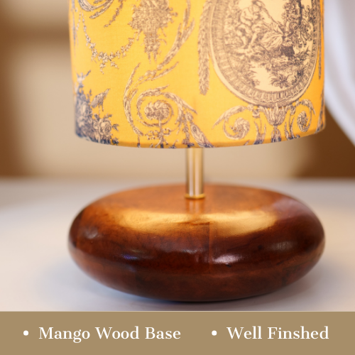 Mango Wood Table Lamp, Yellow Victorian Fabric Shade - RIO Collection