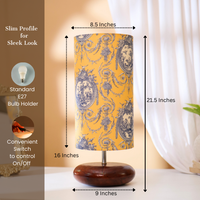 Mango Wood Table Lamp, Yellow Victorian Fabric Shade - RIO Collection — thumbnail