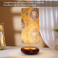 Mango Wood Table Lamp, Yellow Victorian Fabric Shade - RIO Collection — thumbnail