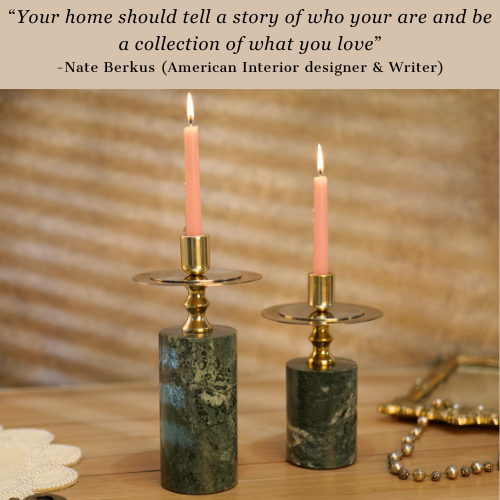 Green Marble Candle Stands, Set of 2