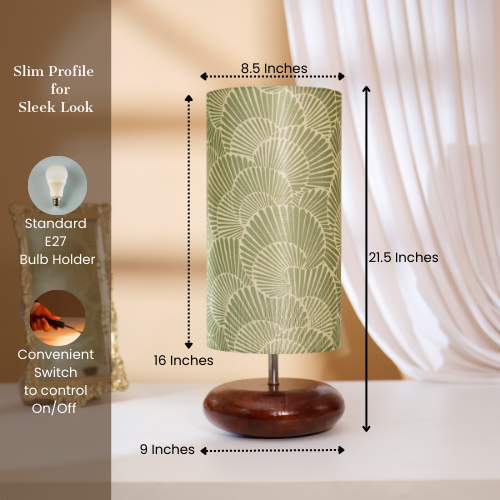 Mango Wood Table Lamp, Lily Leaves Mango Silk Shade - RIO Collection
