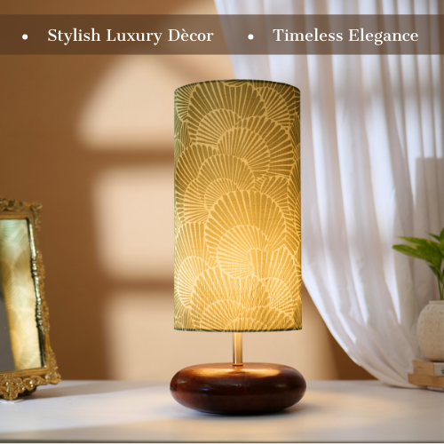 Mango Wood Table Lamp, Lily Leaves Mango Silk Shade - RIO Collection