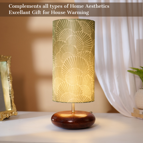 Mango Wood Table Lamp, Lily Leaves Mango Silk Shade - RIO Collection