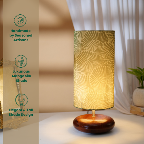 Mango Wood Table Lamp, Lily Leaves Mango Silk Shade - RIO Collection