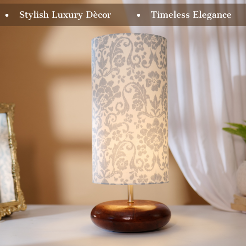 Mango Wood Table Lamp, English Country Fabric Shade - RIO Collection