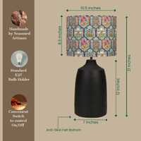 Handcrafted table lamp with Indian artwork, E27 bulb holder, anti-skid felt base, 21-inch height, and convenient switch — thumbnail