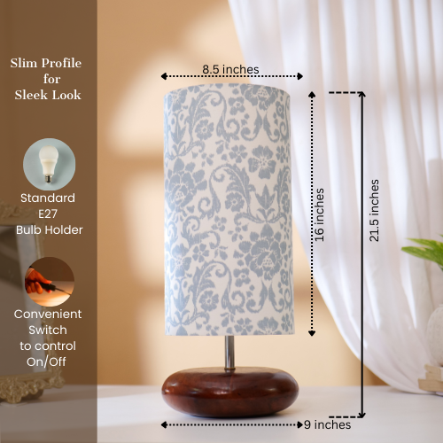 Mango Wood Table Lamp, English Country Fabric Shade - RIO Collection