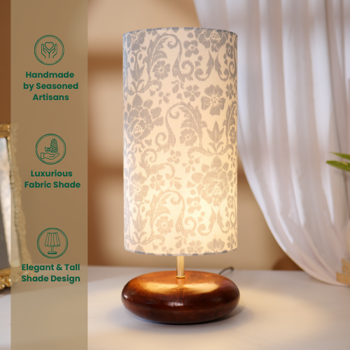 Mango Wood Table Lamp, English Country Fabric Shade - RIO Collection