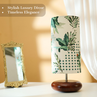 Mango Wood Table Lamp, Green Tropical Fabric Shade - RIO Collection — thumbnail