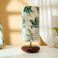 Mango Wood Table Lamp, Green Tropical Fabric Shade - RIO Collection — thumbnail