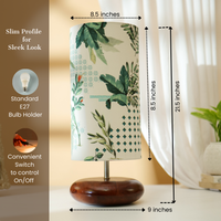 Mango Wood Table Lamp, Green Tropical Fabric Shade - RIO Collection — thumbnail
