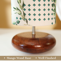 Mango Wood Table Lamp, Green Tropical Fabric Shade - RIO Collection — thumbnail