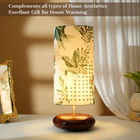 Mango Wood Table Lamp, Green Tropical Fabric Shade - RIO Collection — thumbnail