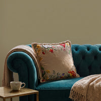 KUNJ Square Cushion, Embroidery, Beige, Botanical Bloom — thumbnail