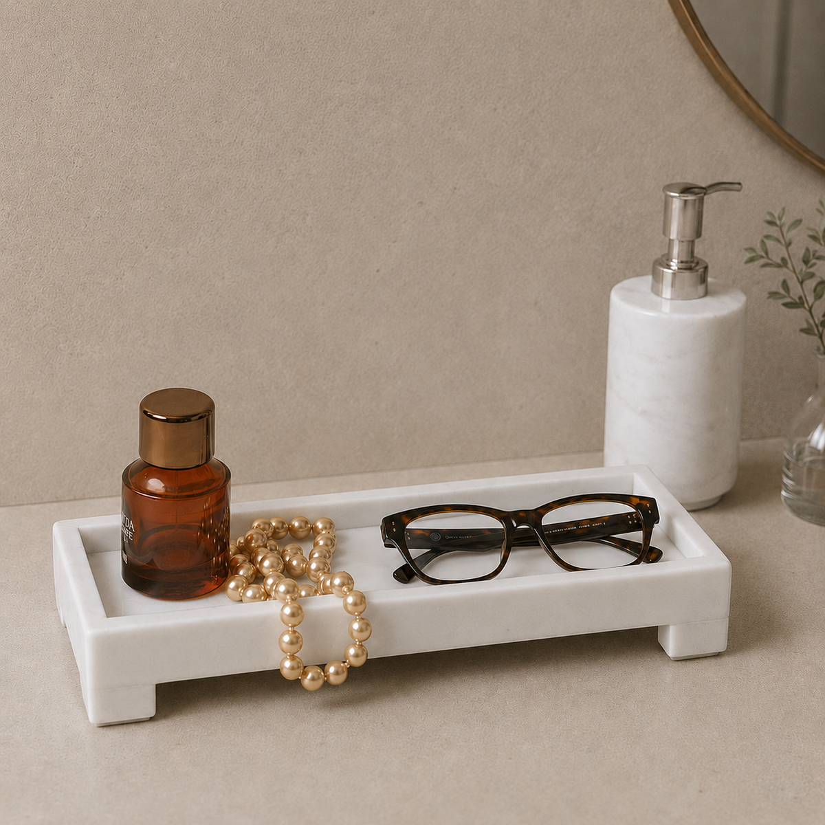 Handcrafted Marble Tray for Vanity, Bathroom & Home Decor