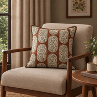 RANGREZ II Square Cushion, Block Print, Mocha, Jaipur House — thumbnail
