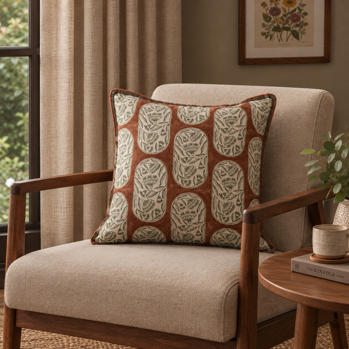 RANGREZ II Square Cushion, Block Print, Mocha, Jaipur House