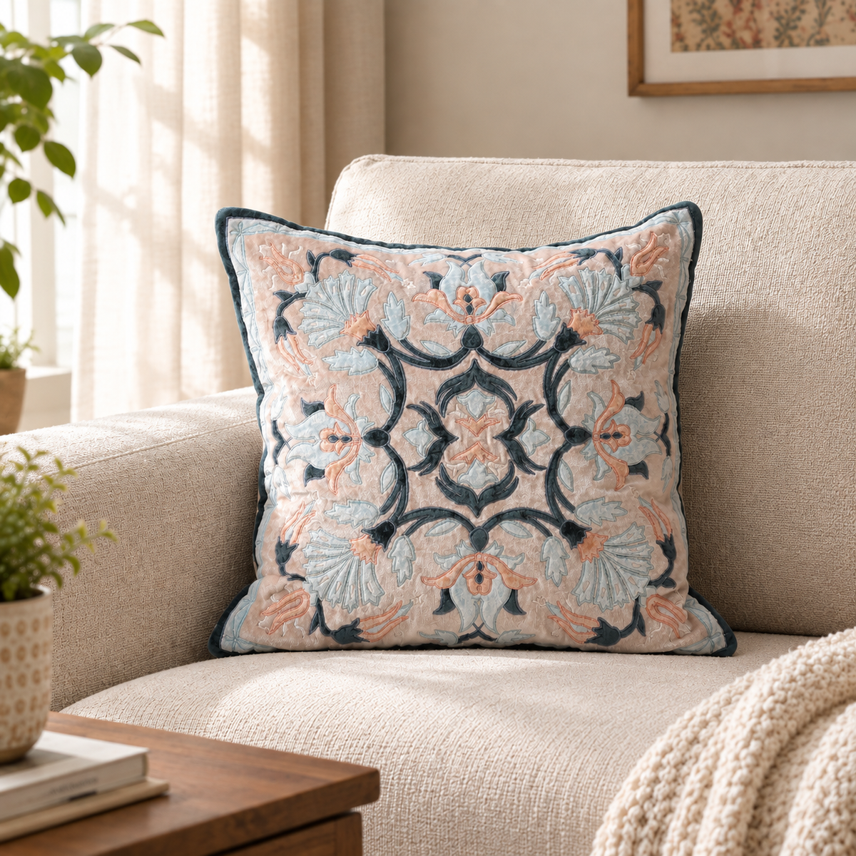 KASHN Square Cushion, Patchwork, Blue, Persian Mosaic