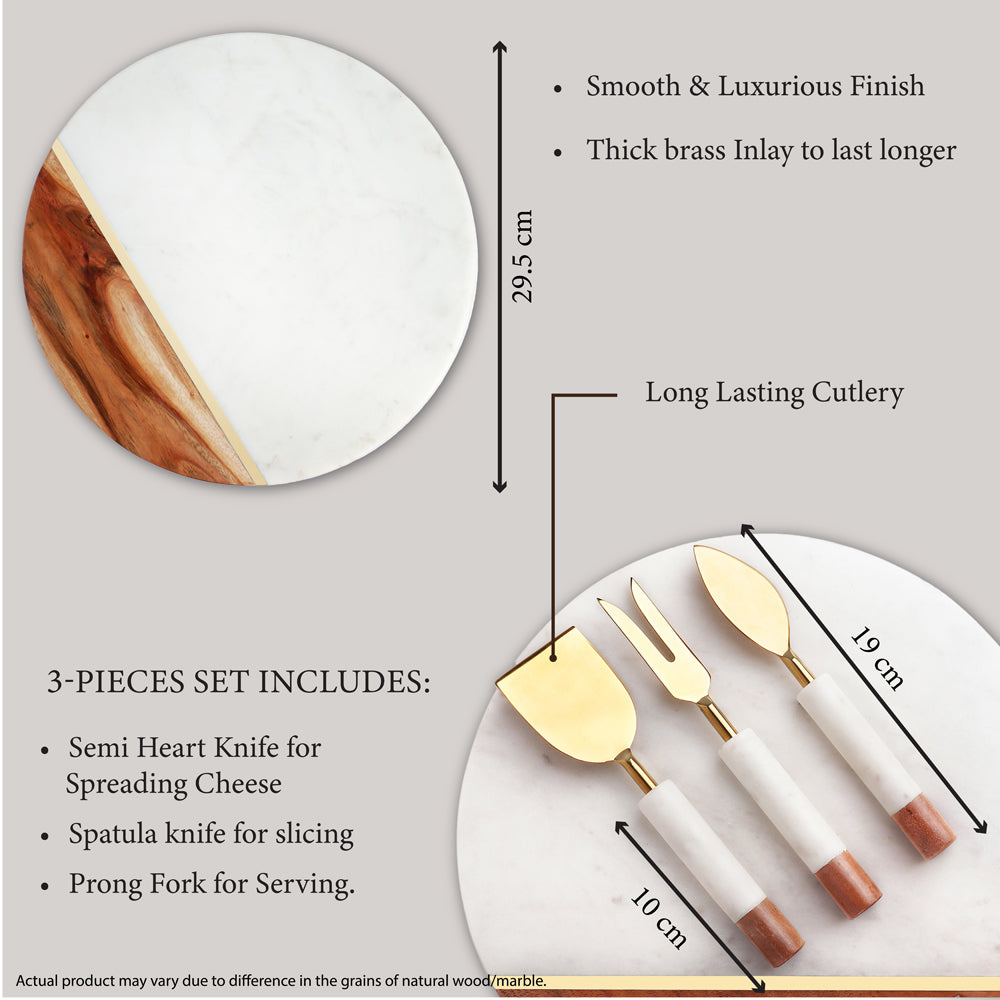Marble & Acacia wood Charcuterie Board with Cutlery