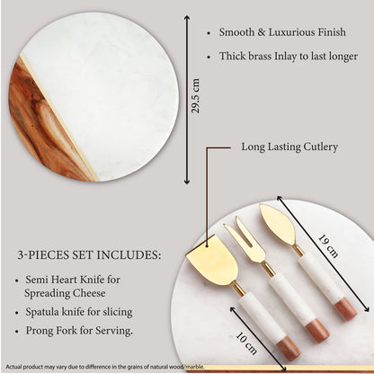 Marble & Acacia wood Charcuterie Board with Cutlery