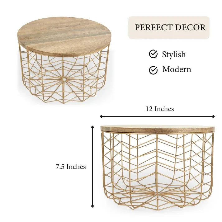 Gold Metal Basket with Wooden Lid