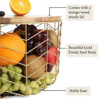 Gold Metal Basket with Wooden Lid — thumbnail