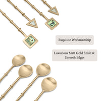 Set of gold-tone spoons with bamboo-inspired handles and geometric, abalone-inlaid accents, featuring a luxurious matte finish and smooth edges — thumbnail