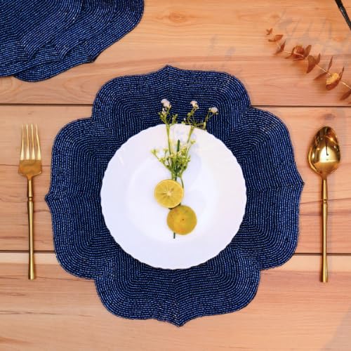 Moroccan Glass Beaded Placemat, Royal Blue, 14 inch