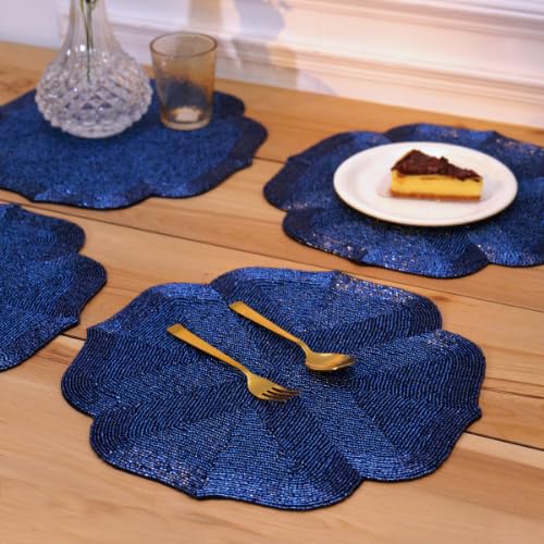 Moroccan Glass Beaded Placemat, Royal Blue, 14 inch
