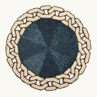 Chain Glass Beaded Round Placemat, Blue & Ivory, 14 inch — thumbnail