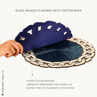 Chain Glass Beaded Round Placemat, Blue & Ivory, 14 inch — thumbnail