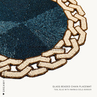 Chain Glass Beaded Round Placemat, Blue & Ivory, 14 inch — thumbnail