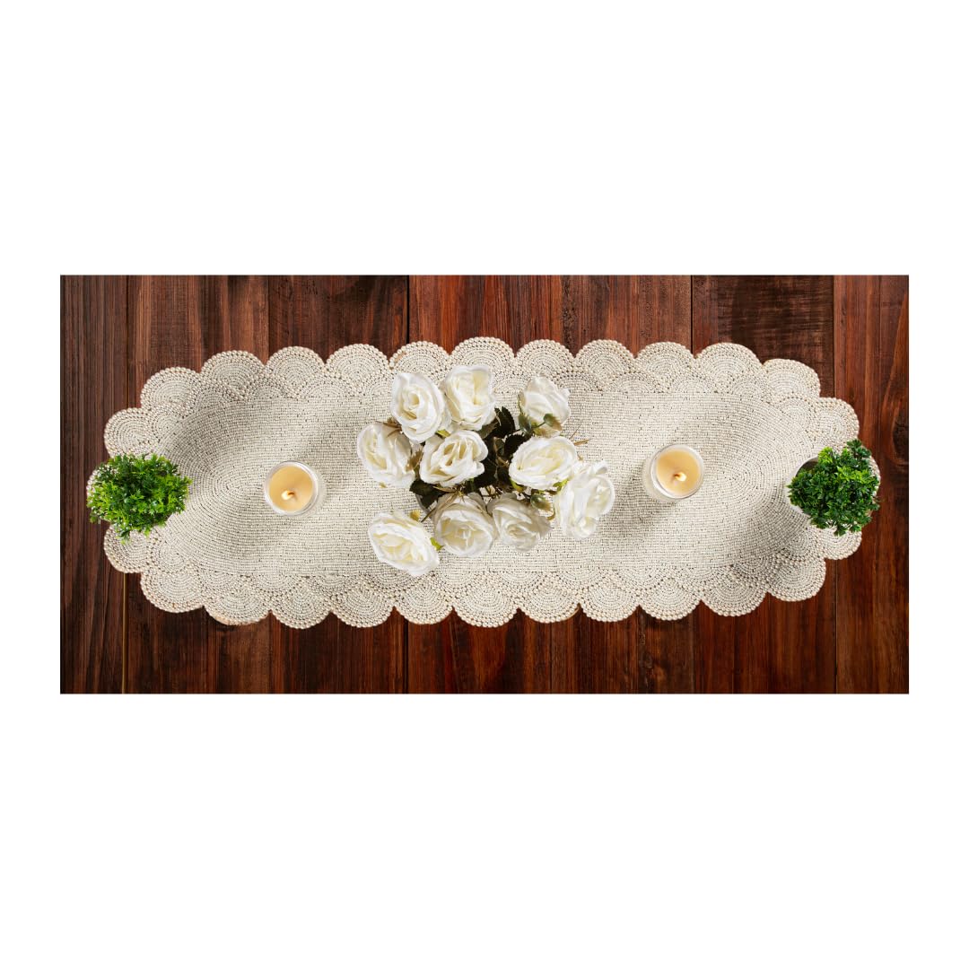 Pearl & Glass Beaded Table Runner, Ivory