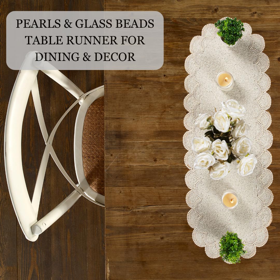 Pearl & Glass Beaded Table Runner, Ivory