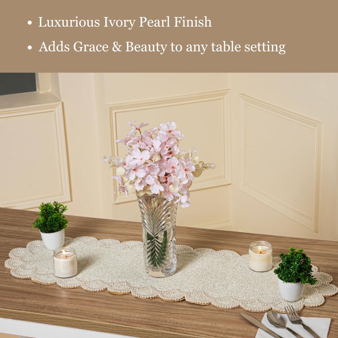 Pearl & Glass Beaded Table Runner, Ivory